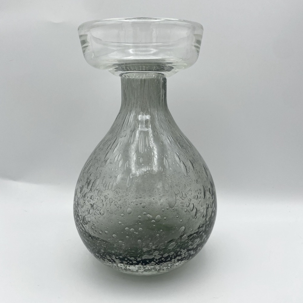 Vintage Danish Hand Blown Gray Bubble Glass Vase Unique Shape